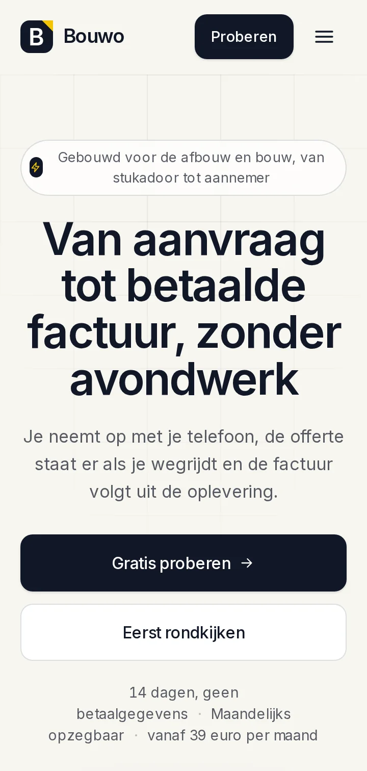 Schermafbeelding van Bouwo op een telefoon