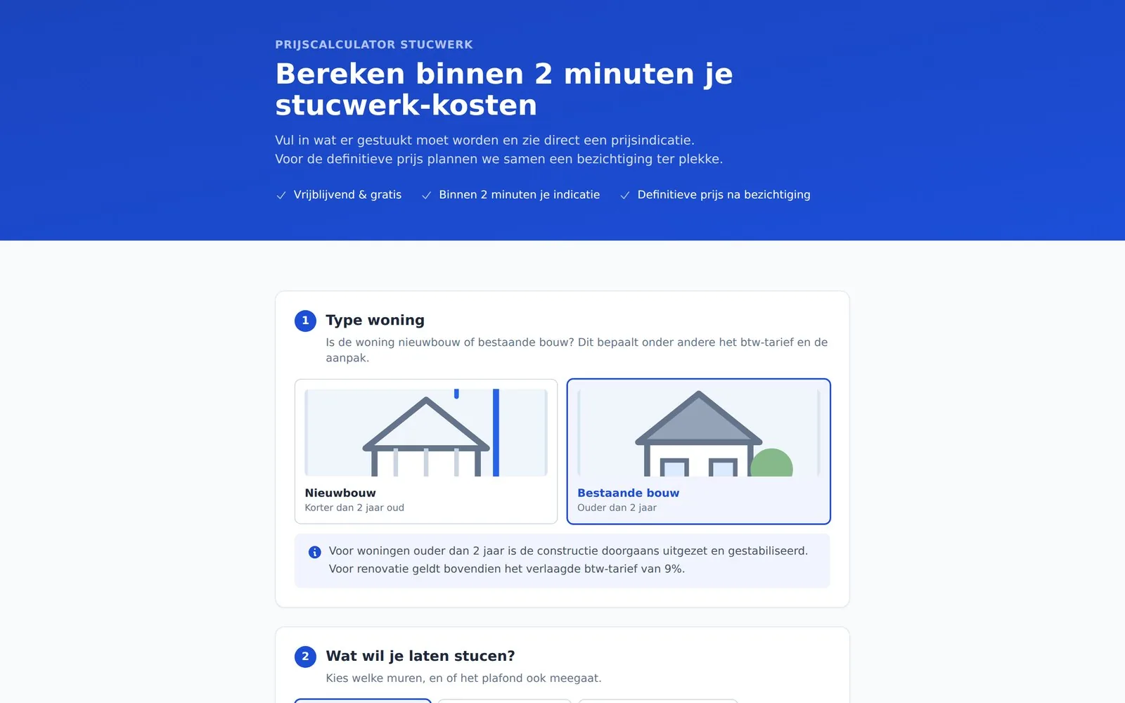Schermafbeelding van Prijscalculator op een laptop