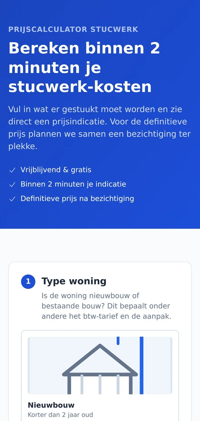 Schermafbeelding van Prijscalculator op een telefoon