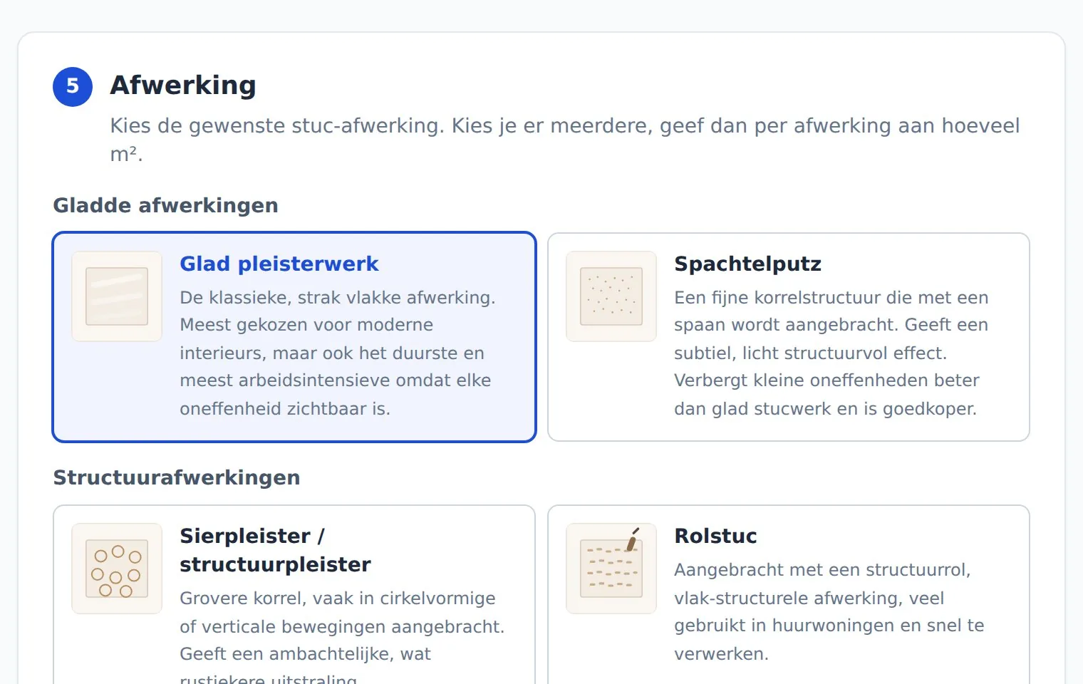 Nog een scherm uit Prijscalculator