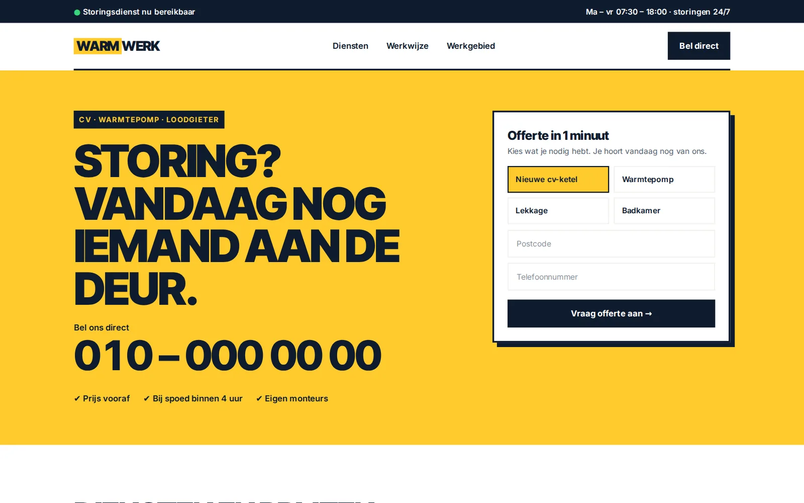 Schermafbeelding van Installatiebedrijf op een laptop