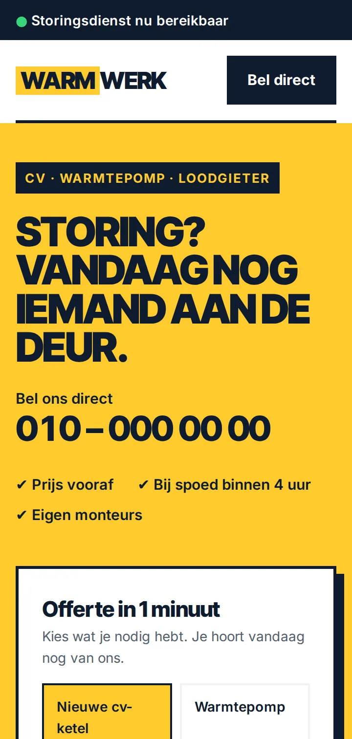 Schermafbeelding van Installatiebedrijf op een telefoon