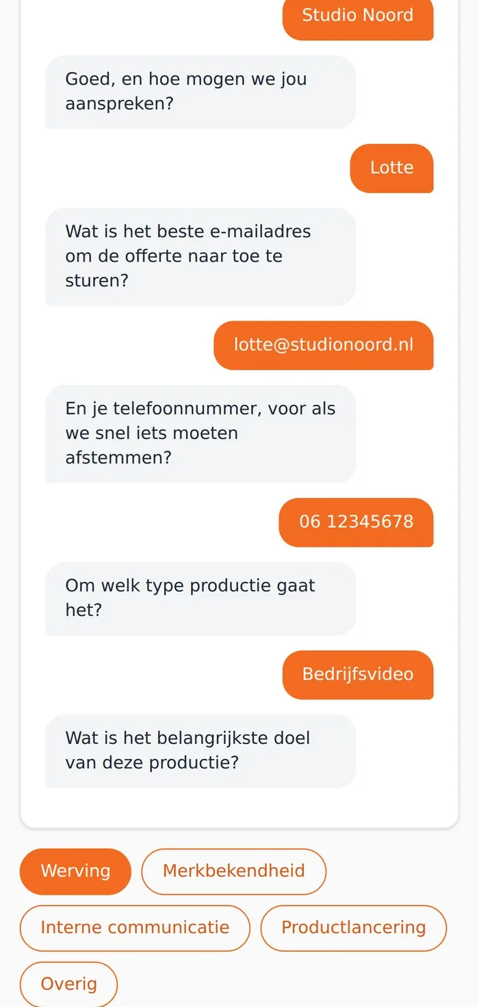 Schermafbeelding van Offerte-assistent op een telefoon