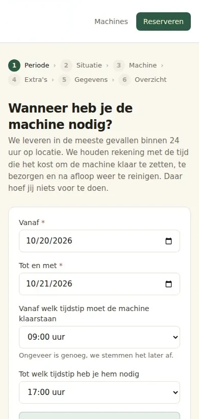 Schermafbeelding van Reserveren & offerte op een telefoon
